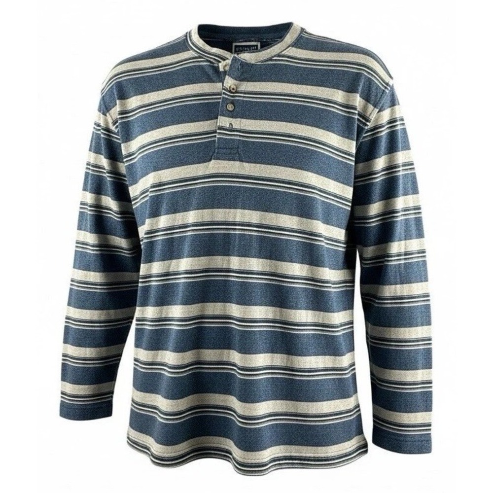 NUOVO Henley Shirt‎ Mens Large Blue Striped Long Sleeve Cotton Blend Casual